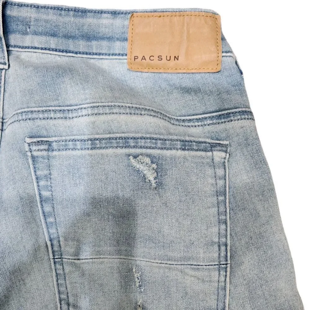 Pacsun Slim Straight Stretch Moto Stacked Skinny Distressed Blue Jeans 32x32